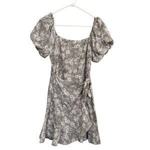 Trixxi Floral Puff Sleeve Mini Wrap Dress